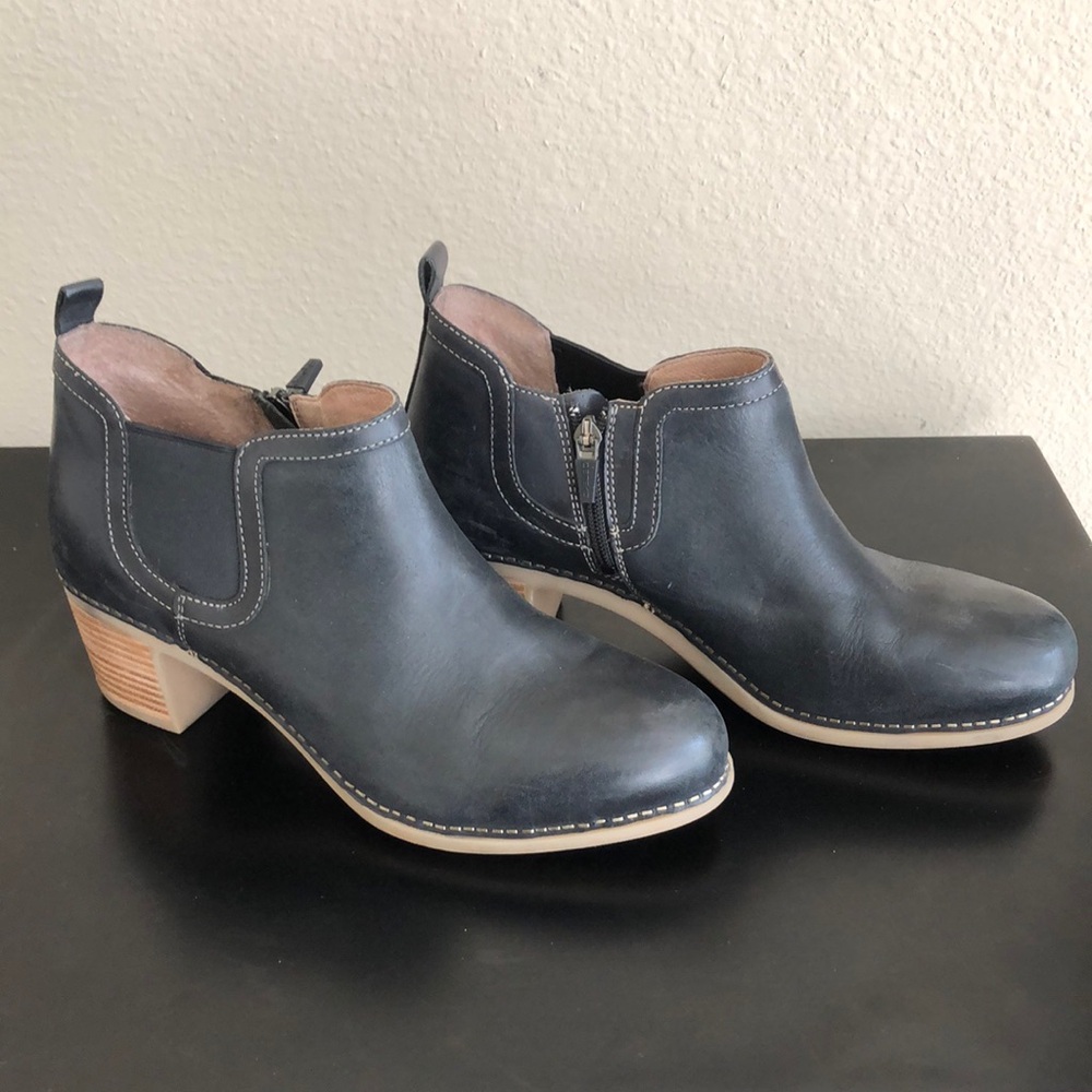 Dansko Harlene Black Ankle Booties Chunky Heel Side Zip Size EU 41 US 10.5 - 11